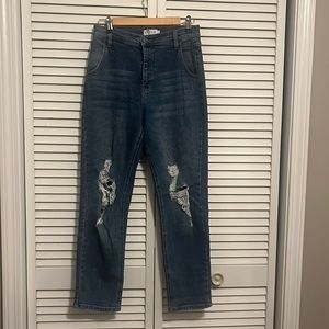 Cello Distressed High Rise Mom Jean
